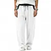 Pantalones casuales rectos de pierna recta con bloques de color en color lino, sueltos y modernos para hombre, estilo 'old money' transfronterizo europeo y americano, para el hogar y el trabajo