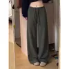 Foto real do novo calça larga de outono 2026 com cordão e amarração, calça casual estilo coreano, solta e simples, calça feminina 18614