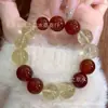 Pulseira de Cristal Natural com Design Original de Ágata Amarela Limão e Vermelha para Mulheres, Pulseira da Moda e de Alto Padrão