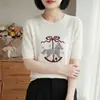2026 Jacquard Pony Cuello Redondo Manga Corta Tejido Holgado Verano Nuevo Dibujos Animados Delgado Jersey Camiseta Ropa para Mujer