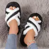Pantuflas de felpa a rayas transfronterizas para mujer, para uso en casa en otoño e invierno, con suela gruesa, punta abierta, antideslizantes, cálidas para interior, de algodón
