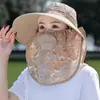 Sombrero de Ala Ancha, Sombrero de Sol de Verano, Sombrero Chal con Protección Facial UV para Mujer, Sombrero de Trabajo para Ciclismo al Aire Libre, Sombrero para Recoger Té
