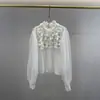 Nova Camisa Branca Resistente com Babados, Pregas de Pérola e Mangas Bufantes para Mulheres - Coleção Primavera/Verão 2026