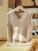 Colete Tricotado Gola V Espessado Sete Pontos Lã Pura Jacquard Pato Pulôver Outono/Inverno 2025 Novo Roupa Infantil Meninos e Meninas