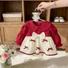 Estilo Coreano Ins Primavera y Otoño Nuevo Dulce Lazo Bebé Niños Pequeños Body Vestido de Manga Larga Dulce Niña Bebé Vestido Formal Falda