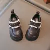 Zapatos de piel para niña con ribete de encaje, nueva colección de otoño, con lazo, estilo preppy, zapatos de princesa de suela blanda, zapatos negros de rendimiento para niños