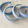 Faixa de cabelo esponja xadrez azul fresco de três estados, faixa de cabeça fashion, sarja versátil, grampo de pressão para o topo da cabeça