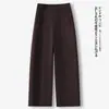 Calça de Terno Azul Marinho Calça Cimitarra Feminina Outono 2025 Nova Caimento Casual Cropped Reta Perna Larga Calça Foice