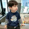 Camiseta de Manga Larga con Retazos para Niños, Falso Dos Piezas, 100% Algodón, Camiseta Básica Infantil, Nuevo Estilo Otoño 2026