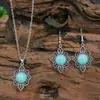 Moda Transfronteriza Personalidad Sencilla Temperamento Retro Bohemio Estilo Étnico Geométrico Turquesa Conjunto de Pendientes y Collar