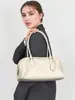 Bolso de Bowling de Piel de Vaca de Primera Capa Modelo Nuevo, Estilo Perezoso Minimalista, Bolso de Hombro de Mango Largo de India, Bolso Versátil para el Trabajo