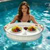 Bandeja flutuante para piscina e fonte termal, cesta redonda de rattan em formato de coração, adequada para pousadas, hotéis e vilas, com porta-copos e bandeja de café da manhã