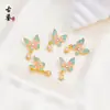 Pingente Borboleta Zircônia com Gotejamento de Óleo Cloisonné, Cordão para Pulseira DIY Esmalte Azul Queimado Materiais para Acessórios de Joias