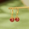 Joyería Yuebao Plata Esterlina S925 Chapado en Oro Cinabrio Redondo Cuelga Aretes Retro Versátil Elegante Nuevo Chinoiserie Aretes de Plata Aretes