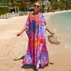 Camisa Protectora Solar de Playa Estampada de Rayón Europea y Americana al por Mayor, Vestido Sexy Holgado de Vacaciones, Cubre Traje de Baño Bikini