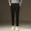 Roupas Masculinas Fengshe / Inverno 2026 Lã Grossa Aveludada Calças Casuais Ocidentais Masculinas Calças Longas Masculinas Calças Quentes de Nove Pontos