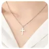 Colar Cruz Exquisito Cravejado com Diamantes Transfronteiriço Pingente Cruz de Cobre com Zircônia Incrustada Corrente para Clavícula Yiwu em Estoque