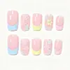 Arte de Uñas de Flores Frescas Coloridas Lindas Uñas Postizas Cuadradas Medianas Sistema de Colores Frescos Pequeños Uñas Francesas Portátiles Puntas de Uñas
