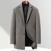 Casaco Masculino de Lã Liso, Gola Lapela, Dois Botões, Cachecol Removível, Comprimento Médio, Para o Trabalho, Negócios, Jaqueta de Lã