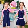 Roupa de banho das crianças protetor solar feminino meninas manga curta maiô meninos maiô calções de mergulho grande menino meninas maiô