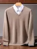 Suéter 100% Cachemir Puro para Hombre, Cuello en V, Estilo Delgado, Casual de Negocios, Corte Holgado, Talla Grande, Suéter Base Tejido, Estilo Holgado