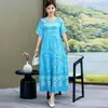 Vestido de Algodão e Seda da Mamãe, Verão Manga Curta Elegante de Alta Qualidade Vestido de Viscose de Comércio Exterior com Bolsos para Mulheres de Meia-Idade e Idosas