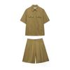 Comercio Exterior Wholesale Ropa Europea y Americana Camisa de Manga Corta Decorada con Solapa y Bolsillo de Solapa + Pantalones Cortos Casuales Plisados Traje A36123/4