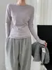 Camiseta base de manga larga ajustada con cuello redondo minimalista de estilo coreano para mujer, adecuada para primavera y otoño, color liso, elástica, camiseta de capa interior, ropa de mujer transfronteriza
