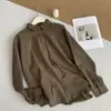 Camisa de manga larga a cuadros retro de otoño para mujer, holgada y casual, de longitud media, adelgazante, con cuello de solapa, chaqueta de camisa a cuadros