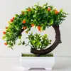 Bonsai de planta artificial, árvore pequena artificial, vaso de flores de plástico, planta verde em vaso, flor artificial, ornamentos de flores em vaso (atacado)