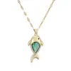 Colar com Pingente de Concha Peixe Aogu Cross-Border Novo Produto Fofo Versátil Banhado a Cobre Ouro 18K Cravejado com Zircônia para Mulheres Acessório de Pescoço Personalizado