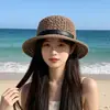 Sombrero de Paja Casual Estilo Francés para Mujer, Sombrero Plano Vintage Británico Calado, Sombrero de Sol para Playa de Verano