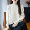 Suéter de punto para mujer con diseño versátil de capa interior, nuevo top base brillante de seda para otoño e invierno, cuello medio alto, nicho