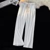 Calça Masculina de Seda Gelada com Fio Wide Leg Primavera e Outono High Street Drapeada Estilo Japonês Calça de Chão Versátil Larga Reta Casual