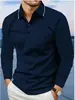 Camisa Polo Masculina Casual Manga Longa Gola Lapela Outono Inverno Respirável Confortável Cruzada Toque de Luxo Outono Leve Luxo