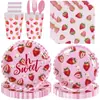 Set de Decoración para Fiesta de Cumpleaños Feliz con Temática de Fresas Banderín de Cumpleaños Topper para Pastel Decoraciones en Espiral para Fiesta