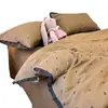 Conjunto de Roupa de Cama de Quatro Peças em Algodão Puro Lavado Estilo Francês, Capa de Edredom em Gaze de Camada Dupla, Lençol de Cima, Lençol de Elástico, Conjunto de Três Peças Estilo Estudante 4