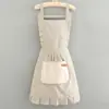 Delantales Rayados de Algodón y Lino al por Mayor del Fabricante, Delantales de Limpieza Transpirables a la Moda, Delantales de Cocina con Tirantes para el Hogar, Delantales de Princesa para Restaurante