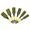 Peine de rodillo de madera amarillo y negro con cerdas de tubo de aluminio, venta transfronteriza, para cabello liso, con hebilla interior, forma esponjosa, peine de forma especial para peluquería.