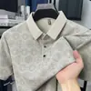 Camiseta Masculina de Manga Curta Gola Polo Fina Moda Estampada Casual Roupa de Pai Tendência Top de Nylon