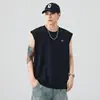 Camiseta Regata Masculina de Verão Shanggu Ombro Largo Colete Solto Preto Roxo Damasco Estoque Pronto Tipo Solto