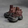 Botas Femininas Curtas Jiezu 2025 Outono/Inverno Novo Estilo, Couro Bovino de Primeira Camada, Bico Redondo, Zíper Lateral, São Versáteis, Modernas, Casuais, Leves e Confortáveis
