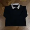 Camisa polo masculina xadrez patchwork, tendência primavera e outono, manga curta, corte solto, design estiloso, top falso de duas peças com manga curta