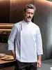 Uniforme de Chef de Manga Larga con Cuello Alto, Línea Simple Elegante, Otoño e Invierno 2025, Absorbe la Humedad, Ropa de Trabajo para Chef de Cocina de Catering de Hotel