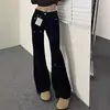 Jeans Negros Retro Americanos Pantalones Cargo para Mujer de Cintura Alta Resistentes Sueltos Estilo Urbano Versátiles Casuales Acampanados Largos