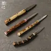 Cuchillo de Té Hecho a Mano de Acero de Damasco Moke, Cono de Té y Herramienta para Abrir Té Hechos de Bambú Xiangfei, Accesorios de Ceremonia del Té de Gama Alta