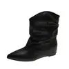 Botas Vaqueras de Punta con Tacón Oculto y Suela Gruesa para Mujer, Botas de Caña Alta, Zapatos de Mujer 2026 Otoño/Invierno, Nuevas Botas Cortas Apiladas Plisadas
