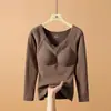 Comercio Exterior Transfronterizo Popular Terciopelo de Grafeno Cálido Tops de Manga Larga con Almohadillas en el Pecho Otoño e Invierno Calefacción Ropa Interior Femenina