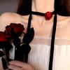 Temperamento elegante socialite Rose flor nó livre amarrar pescoço clavícula cadeia retro corte estilo colar