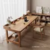Mesa Longa de Madeira Maciça para Sala de Estar, Quarto, Escritório, Mesa de Estudo para Duas Pessoas, Camada Dupla, Contra a Parede, Mesa de Computador Espessada, Madeira Original